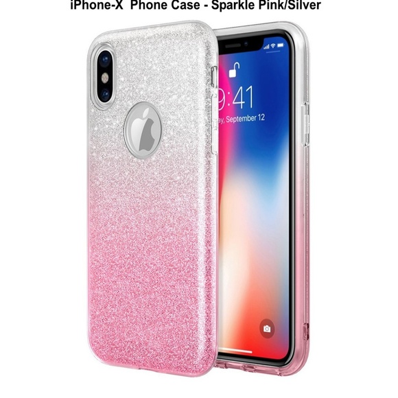iPhone X Case - 2 Tone Sparkle Pink & Silver - Picture 2 of 6